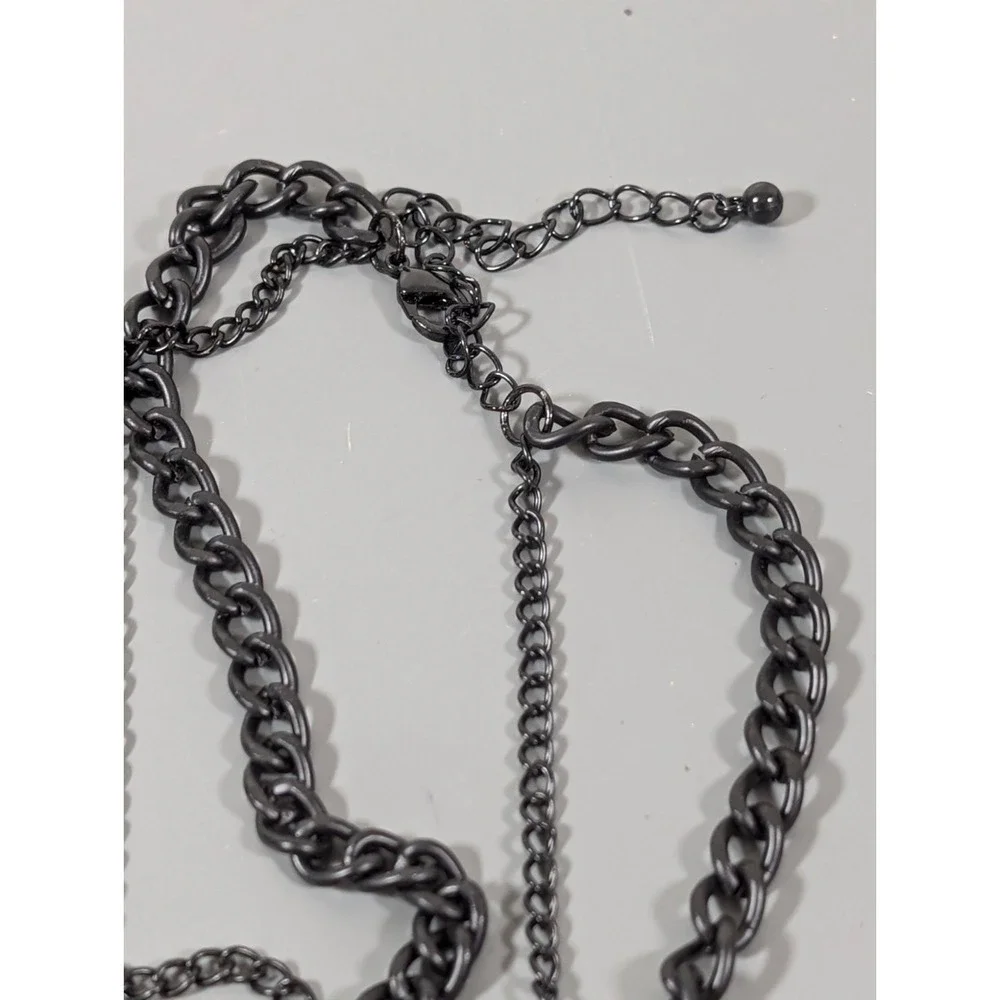 Black Metallic‎ Double Chain Long Layer Red Glass Bead Necklace Gothic 40